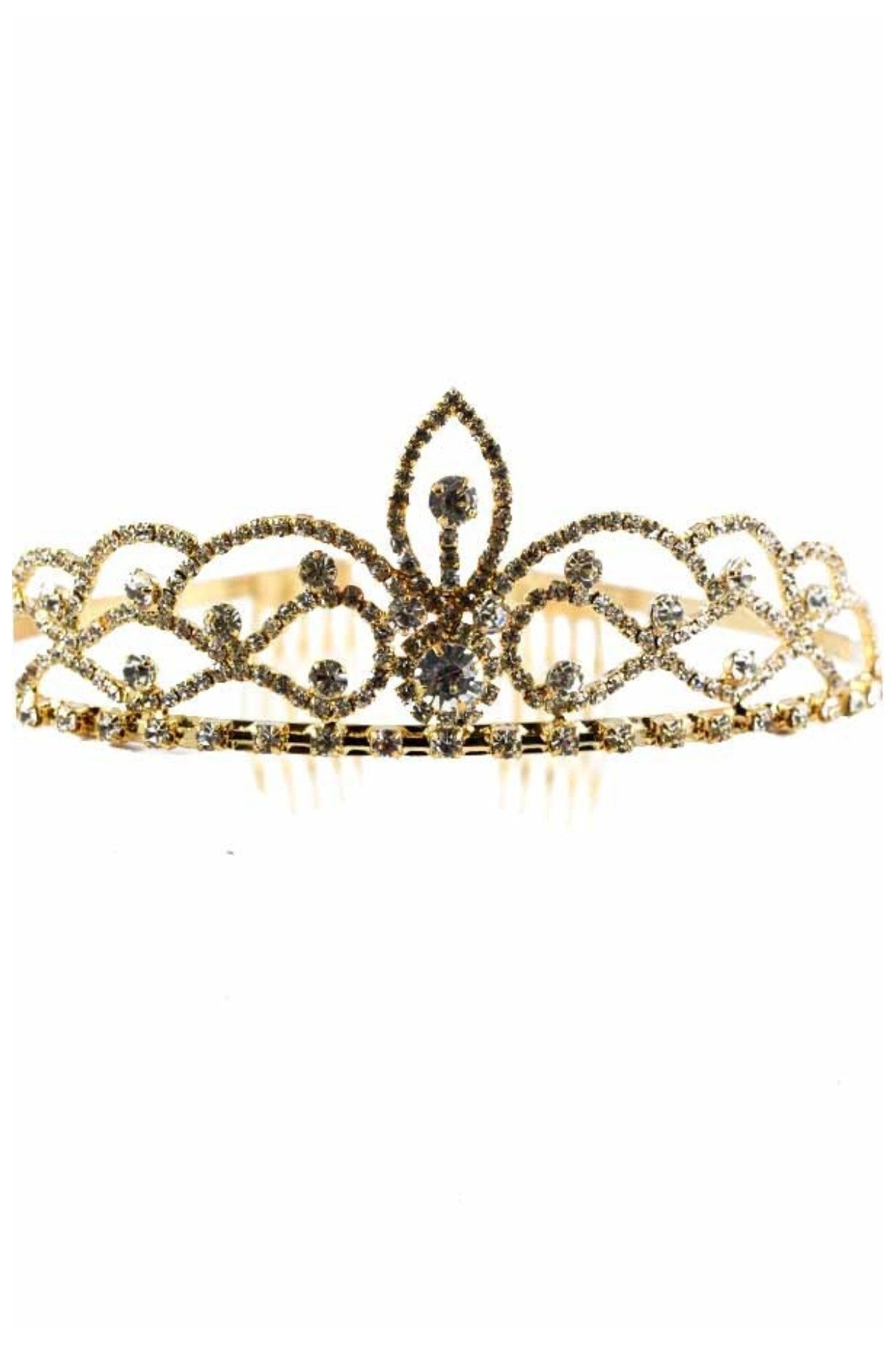 Crystal Wave Lined Tiara with elegant design and sparkling crystals, featuring a comb clasp for secure fit.