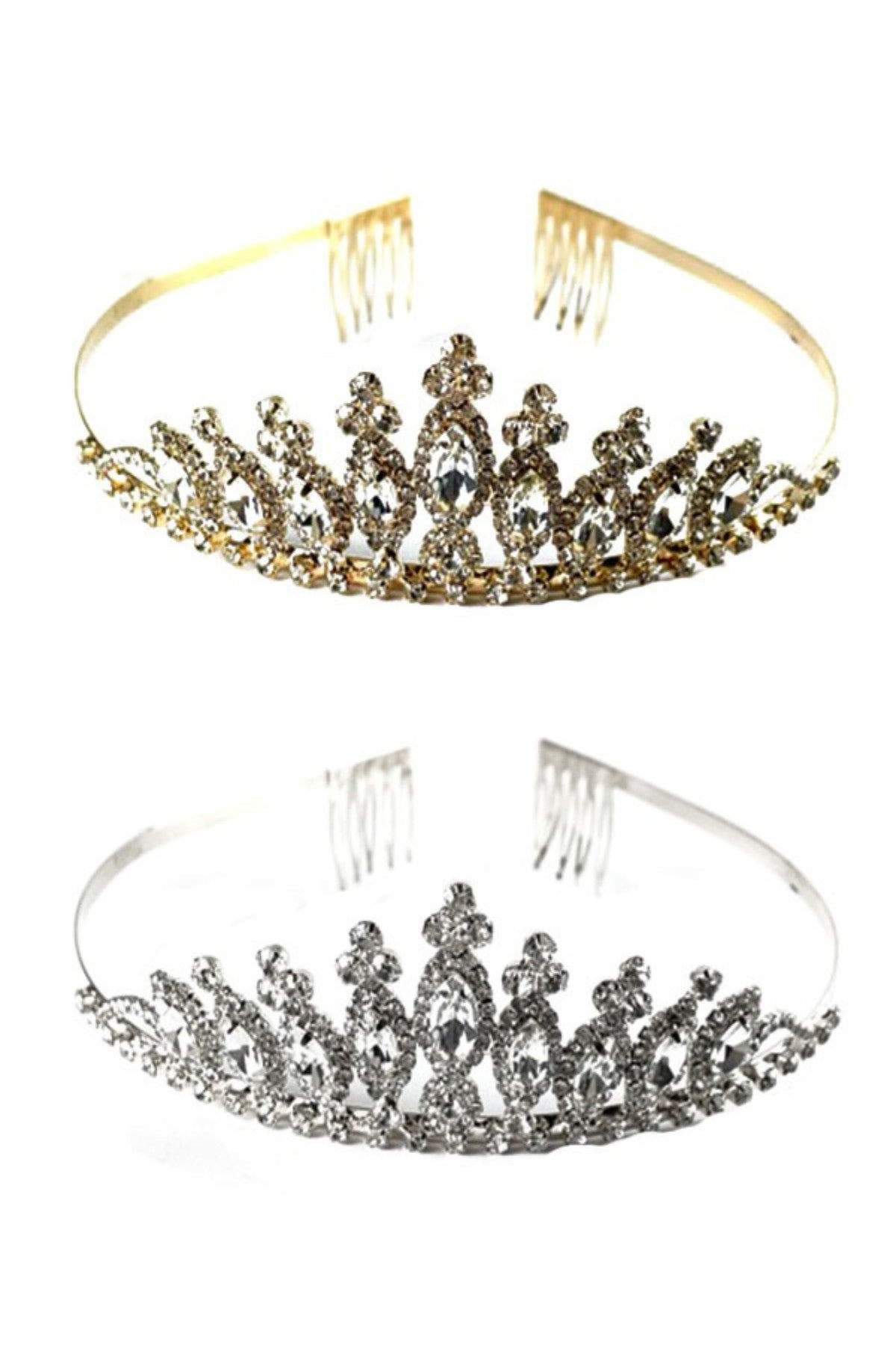 A beautiful solid crystal lined tiara with a secure comb clasp, designed for elegance and comfort.