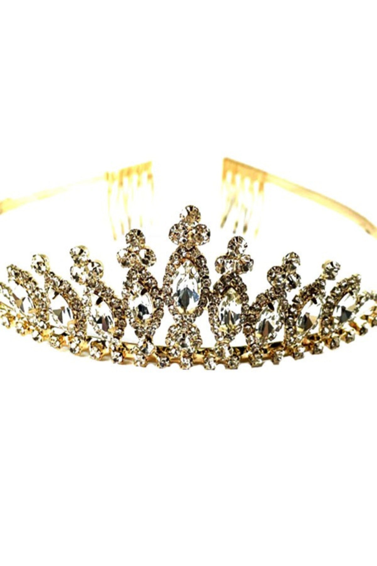 A beautiful solid crystal lined tiara with a secure comb clasp, designed for elegance and comfort.