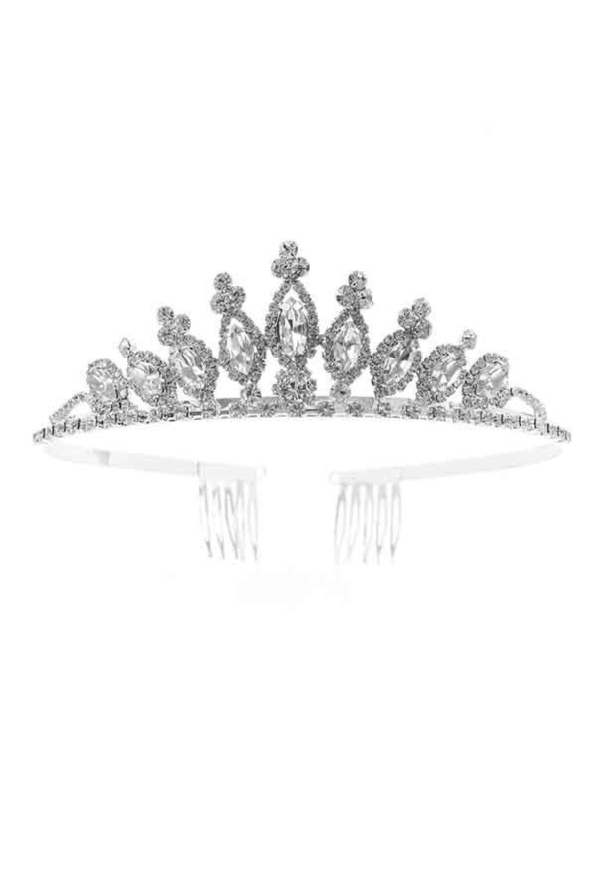 A beautiful solid crystal lined tiara with a secure comb clasp, designed for elegance and comfort.