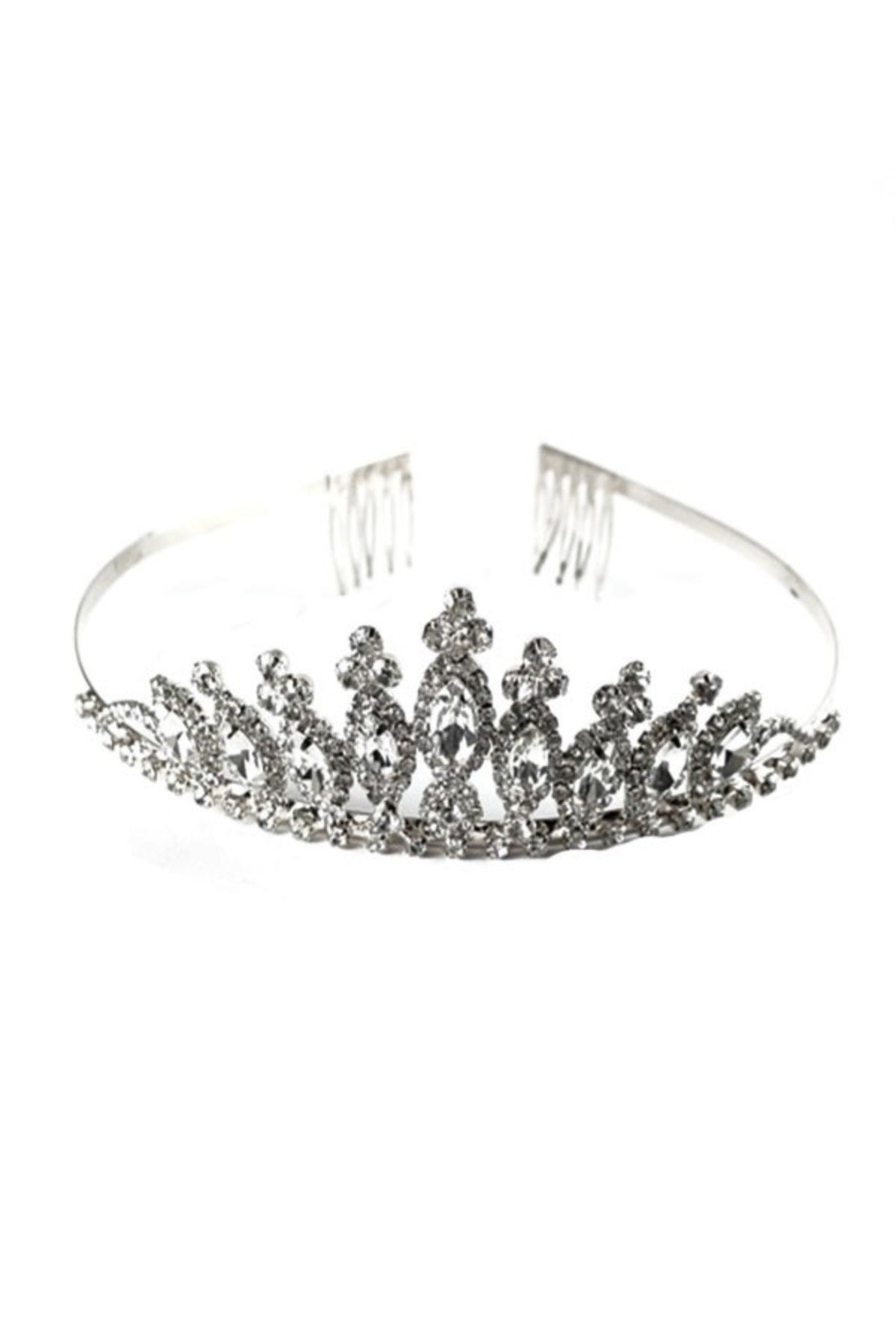 A beautiful solid crystal lined tiara with a secure comb clasp, designed for elegance and comfort.