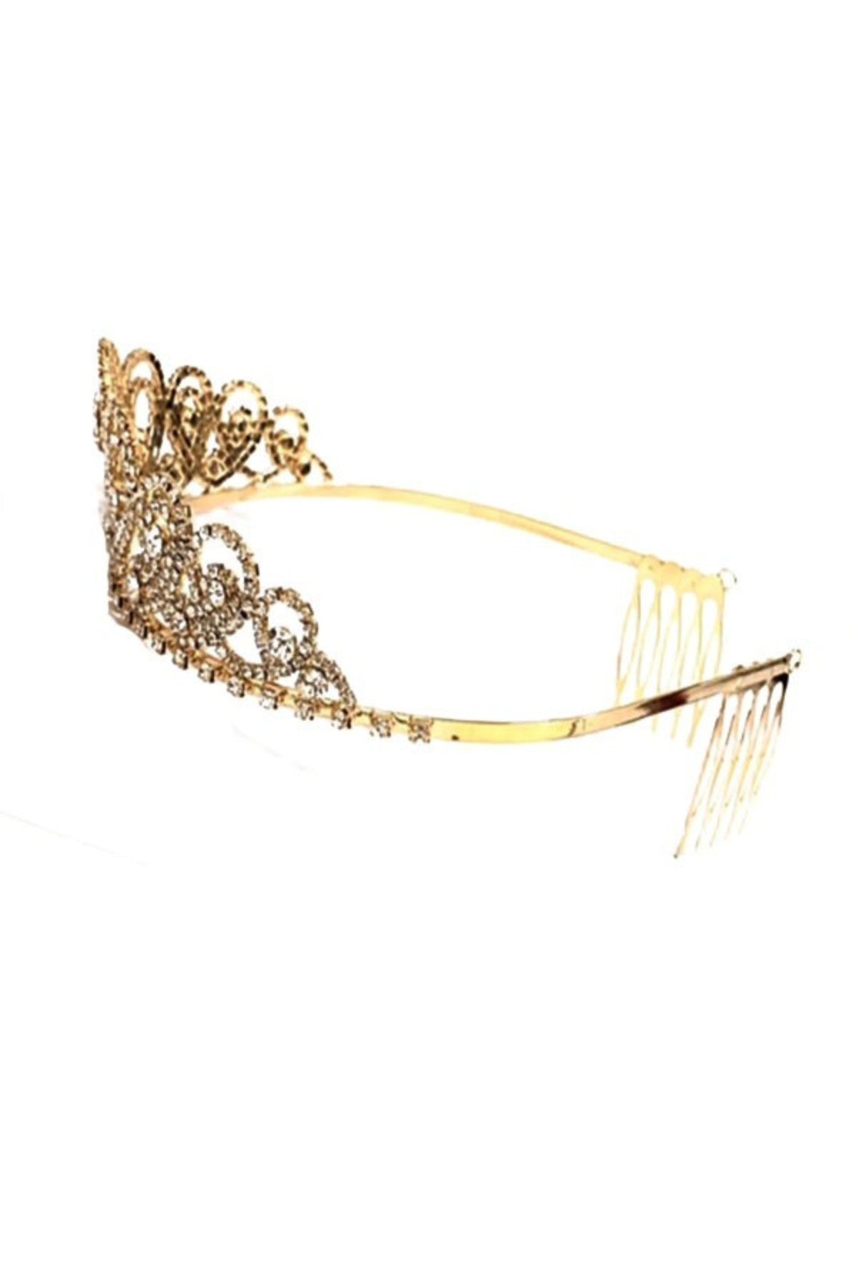 Elegant solid crystal lined tiara with comb clasp, perfect for special occasions.