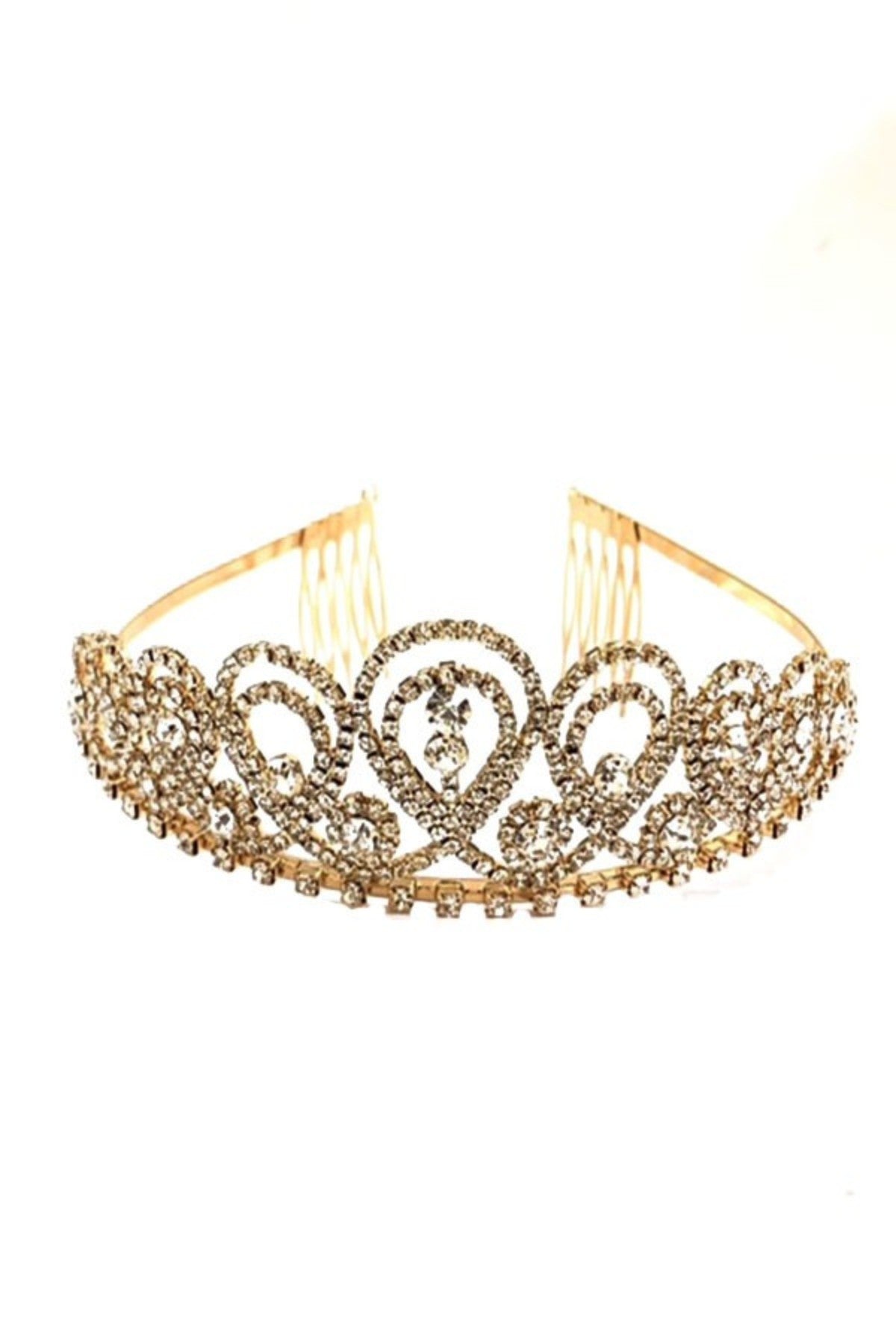 Elegant solid crystal lined tiara with comb clasp, perfect for special occasions.