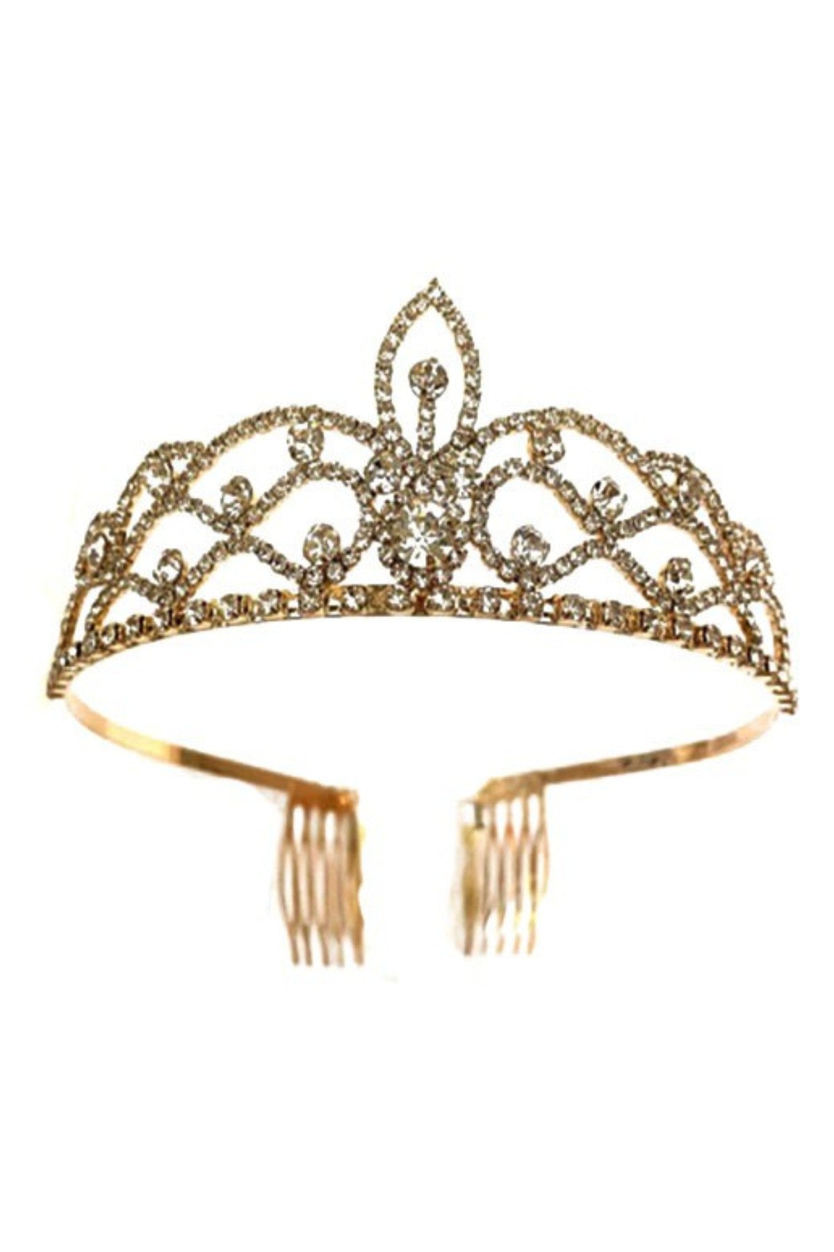 Elegant Crystal Wave Lined Tiara with sparkling crystals and a secure comb clasp, perfect for special occasions.