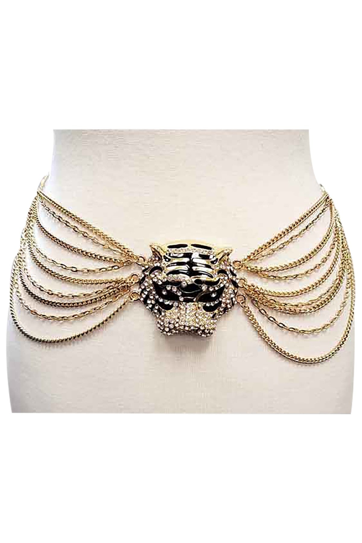 A stylish Tiger with Stone Layer Belt featuring a unique tiger design and stone embellishments, adjustable length with lobster claw clasp.