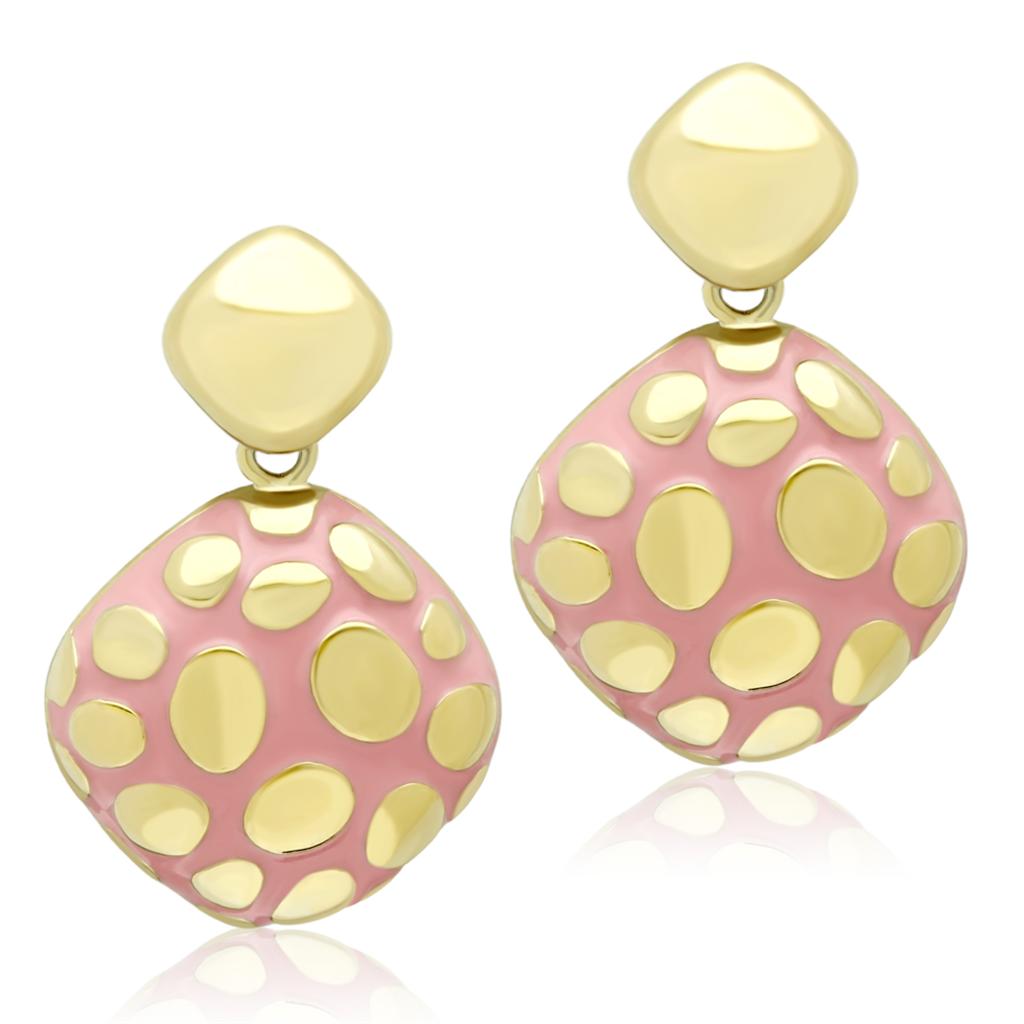 TK1502 IP Gold Stainless Steel earrings featuring light rose epoxy stones, elegantly designed for versatile wear.