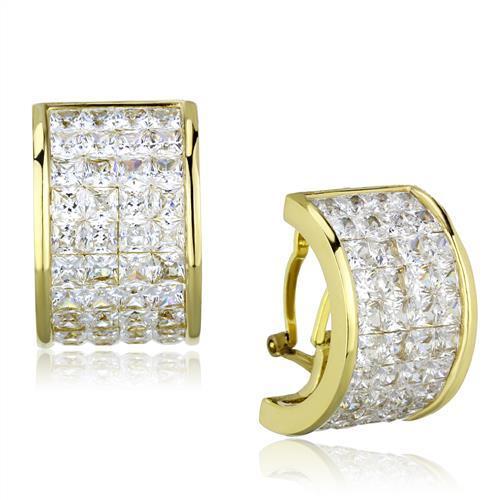 TK1807 IP Gold Stainless Steel earrings featuring AAA Grade CZ stones, showcasing a luxurious design with clear stones.