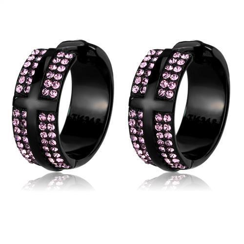 Elegant TK2386 IP Black Stainless Steel Earrings with light amethyst crystals, showcasing modern design and durability.