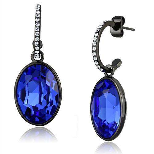 TK2538 IP Black Stainless Steel Earrings featuring sapphire crystals, showcasing a modern and elegant design.