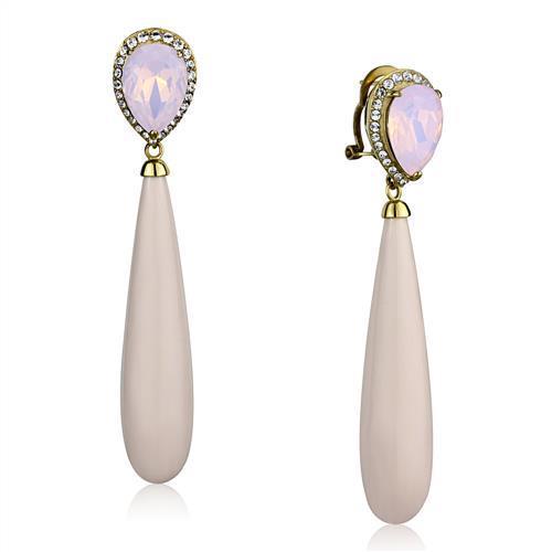 TK2543 IP Gold Stainless Steel Earrings with light rose crystals, showcasing elegant design and luxurious finish.