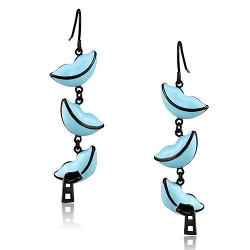 TK2624 IP Black Stainless Steel Earrings with sea blue epoxy stones, showcasing a modern design and elegant finish.