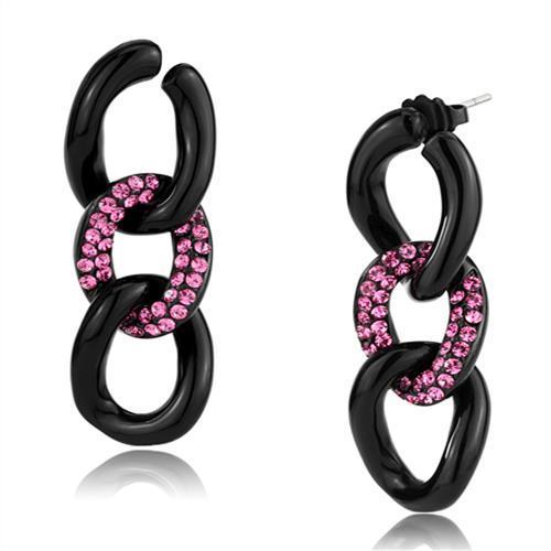 TK2711 IP Black Stainless Steel earrings featuring light peach crystals, showcasing elegant design and durable craftsmanship.