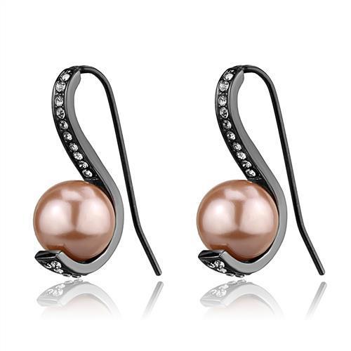 TK2728 IP Light Black Stainless Steel Earrings featuring synthetic light peach pearls, showcasing a modern and elegant design.