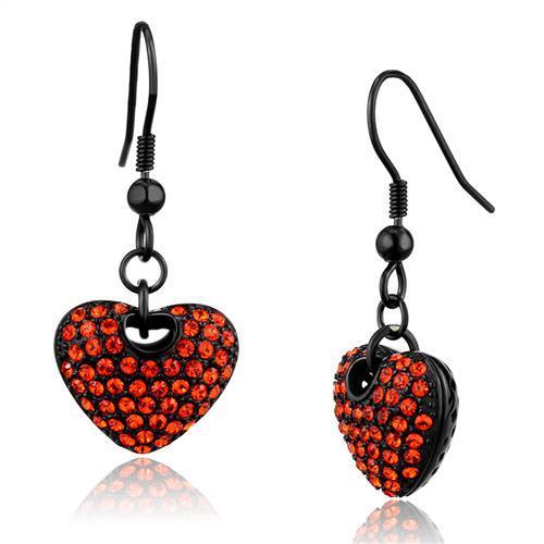 TK2790 IP Black Stainless Steel Earrings featuring round orange crystals, showcasing a modern and elegant design.