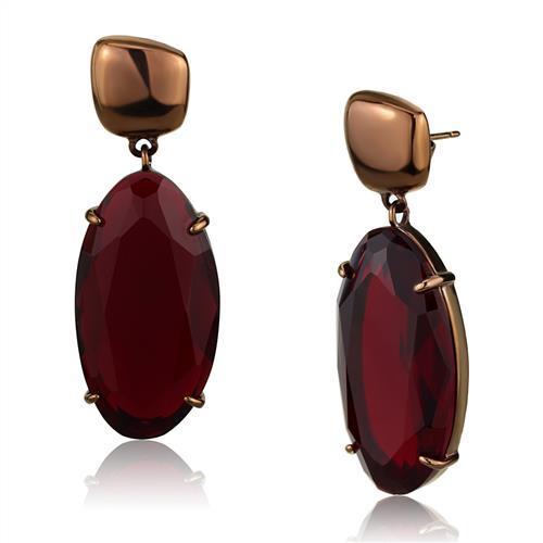 TK2818 IP Coffee light Stainless Steel Earrings featuring synthetic glass stones in Siam color, elegantly designed for comfort and style.