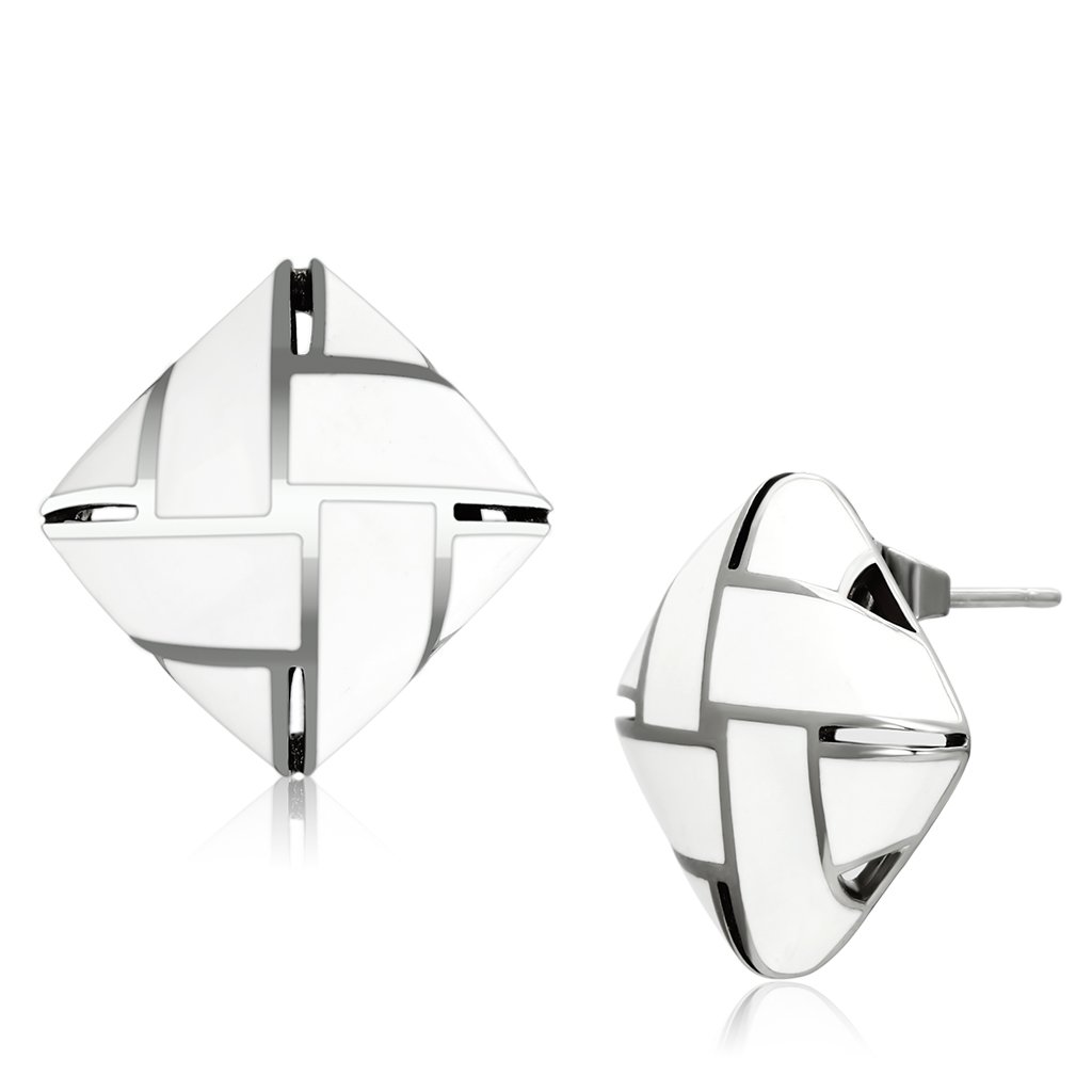 TK896 High Polished Stainless Steel Earrings featuring a white epoxy stone, showcasing a sleek and elegant design.