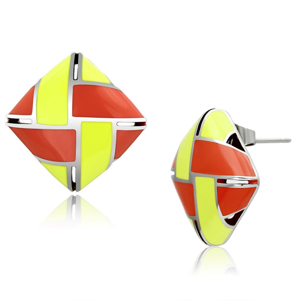 TK897 High Polished Stainless Steel Earrings featuring vibrant multi-color epoxy stones, elegantly designed for any occasion.