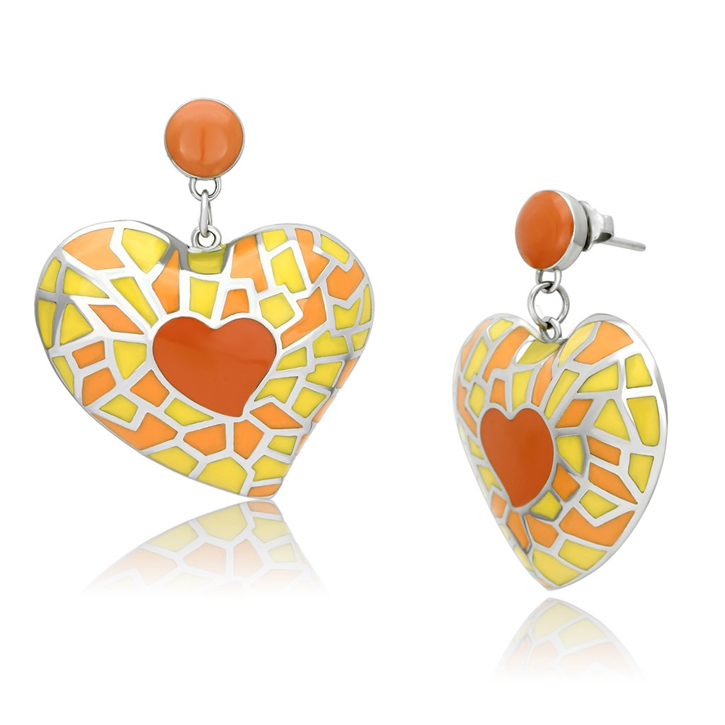 TK911 High Polished Stainless Steel Earrings featuring vibrant multi-color epoxy stones, elegantly designed for comfort and style.