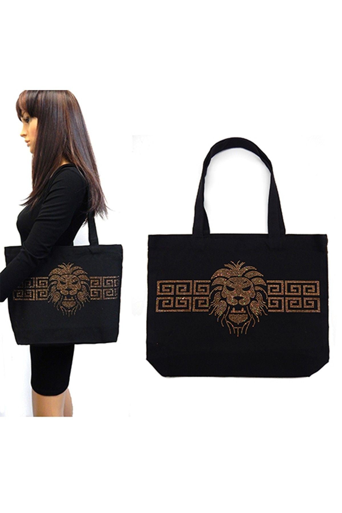 Stylish tote bag featuring a hotfix rhinestone graphic design, perfect for fashion-forward individuals.