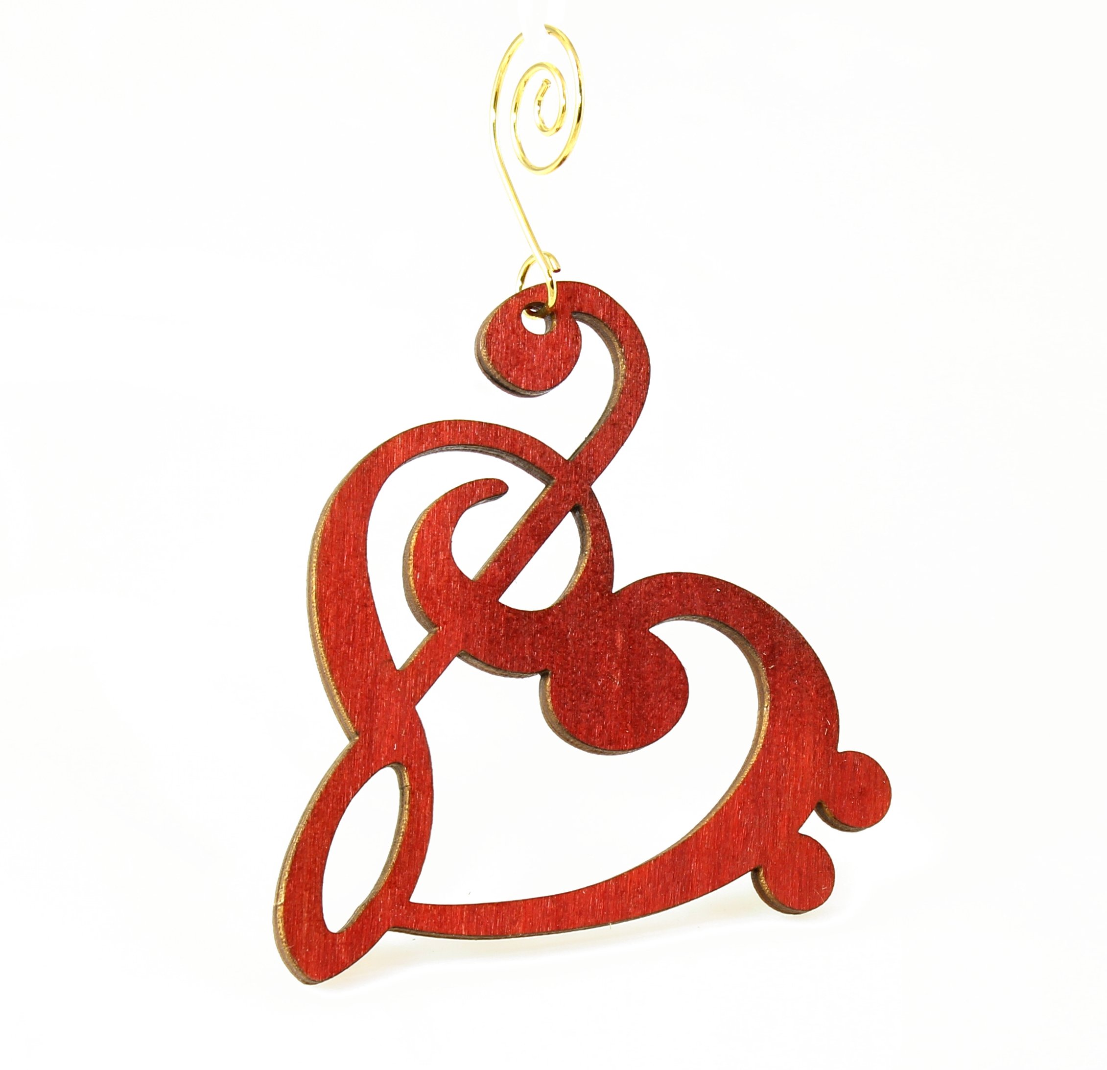 Treble Clef Heart Ornament made from eco-friendly birch wood, featuring a unique design combining treble and bass clefs into a heart shape.