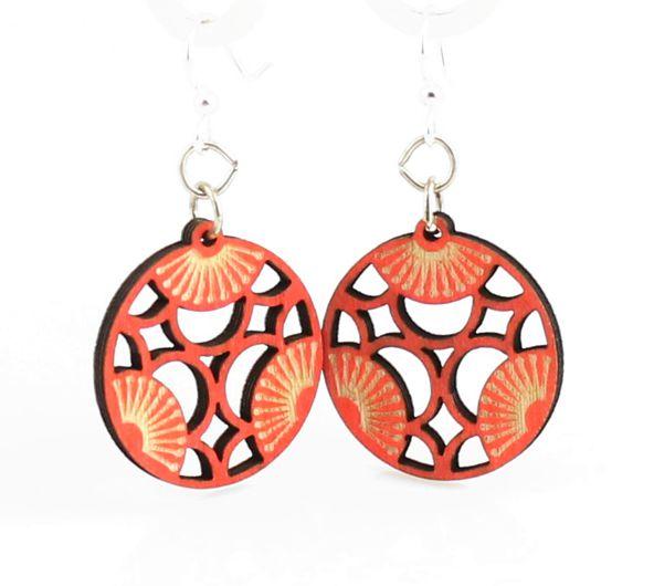 Tri Blossoms #114 earrings in Tangerine color, made from sustainably sourced wood with silver-finished stainless steel ear wires.