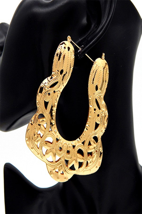 Triangle Filigree Bamboo Hoop Earrings showcasing intricate design and lightweight structure.