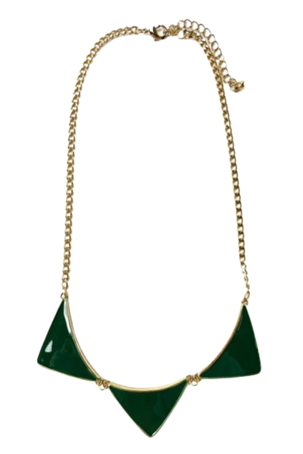 A stylish triangle pendant necklace with an adjustable chain, showcasing a modern design suitable for various occasions.