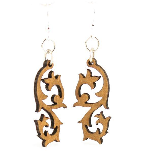 Tribal Blossoms #130 earrings made from sustainably sourced wood, featuring silver-finished hypoallergenic ear wires in Fresh Wood color.