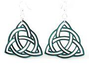 Trinity Knot Earrings in teal, made from sustainably sourced wood with silver-finished stainless steel ear wires.