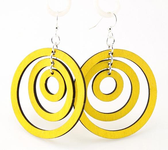 Triple Hoop Earrings #1078 in Lemon Yellow, made from sustainably sourced wood with silver-finished stainless steel ear wires.