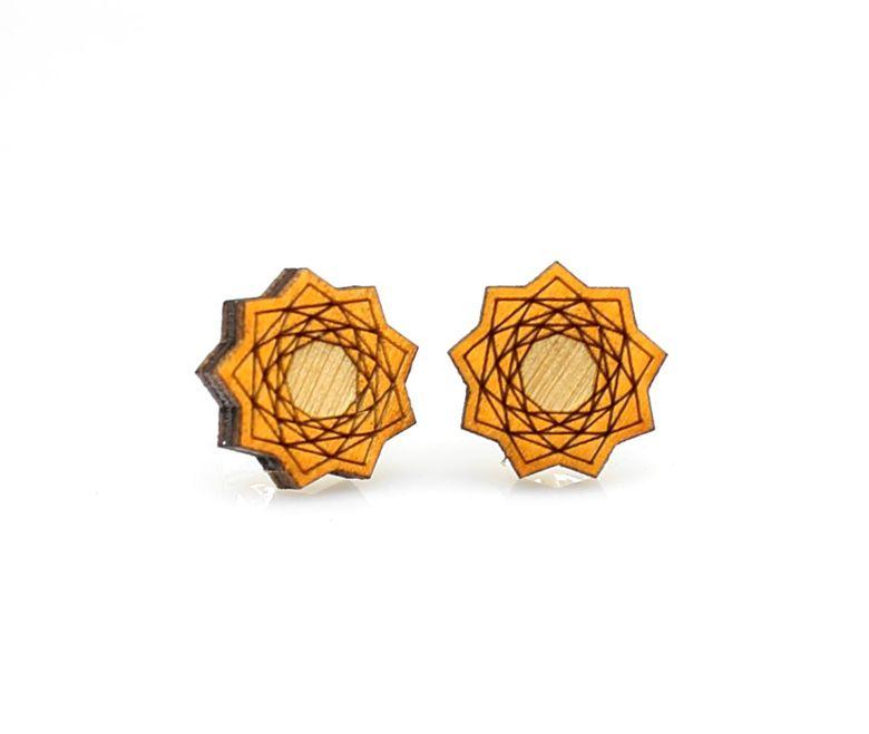 Vector Flower Stud Earrings #3026 made from sustainably sourced wood, featuring a botanical geometry design in a lightweight and hypoallergenic style.