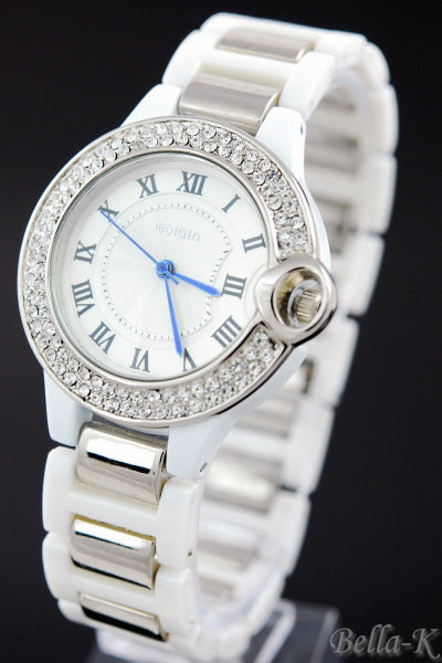 Elegant dual tone bracelet watch with stainless steel finish and fold over clasp.