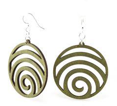 Wave Circle Earrings #1054 in Apple Green, made from sustainably sourced wood with silver-finished stainless steel ear wires.