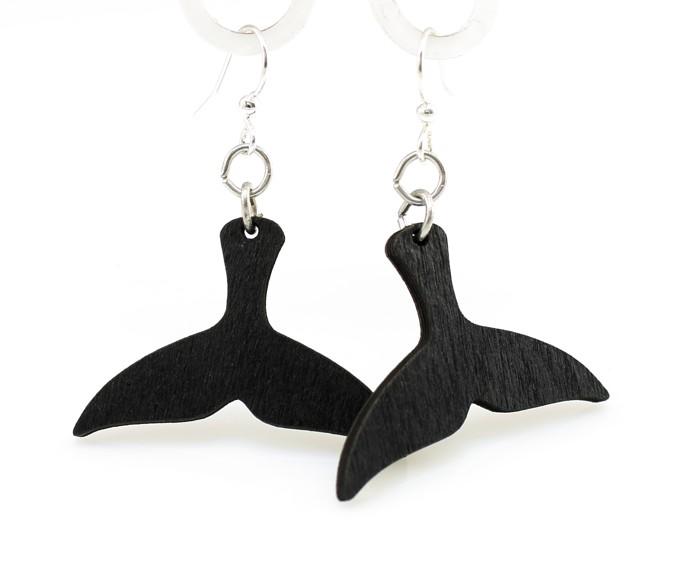 Elegant Whale Tail Earrings #1149 made from sustainably sourced wood with silver-finished stainless steel ear wires, showcasing a unique design.