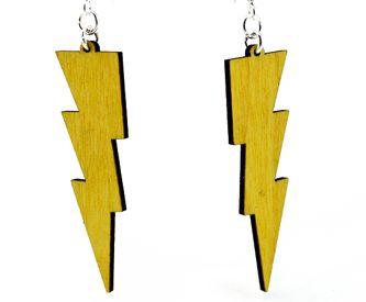 Wide Lightning Bolt Earrings #1399 made from sustainably sourced wood with silver-finished stainless steel ear wires, showcasing a unique lightning bolt design.