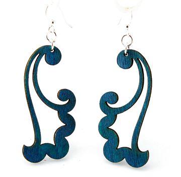 A pair of Royal Blue Wind Blowing Earrings made from sustainably sourced wood, featuring silver-finished hypoallergenic ear wires.