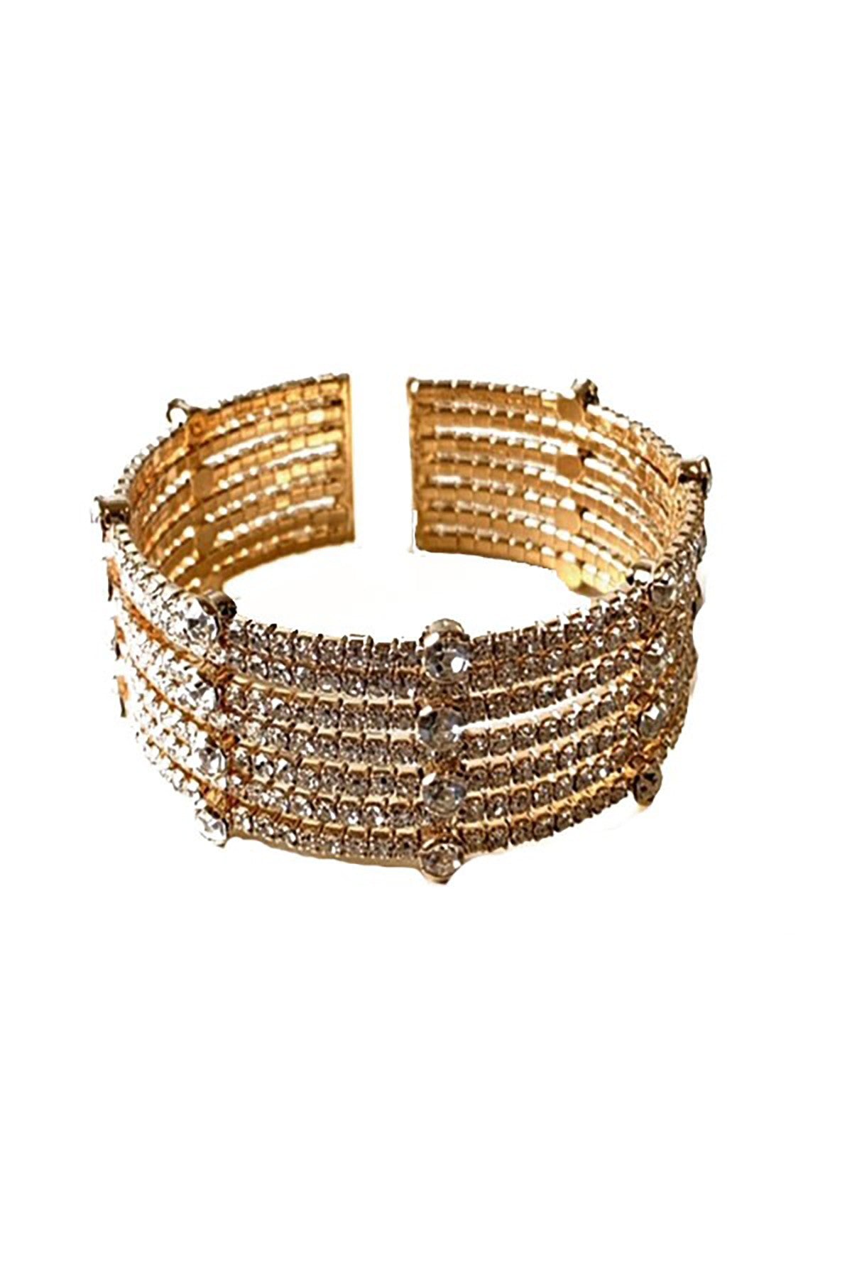 A stylish wire bracelet featuring sparkling rhinestones, adjustable for a perfect fit.