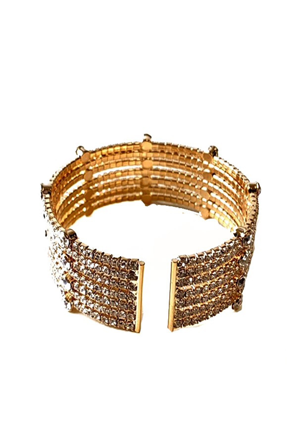 A stylish wire bracelet featuring sparkling rhinestones, adjustable for a perfect fit.