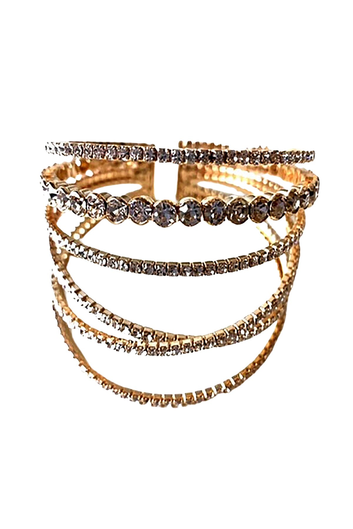 A stylish wire bracelet featuring sparkling rhinestones, adjustable for a comfortable fit.