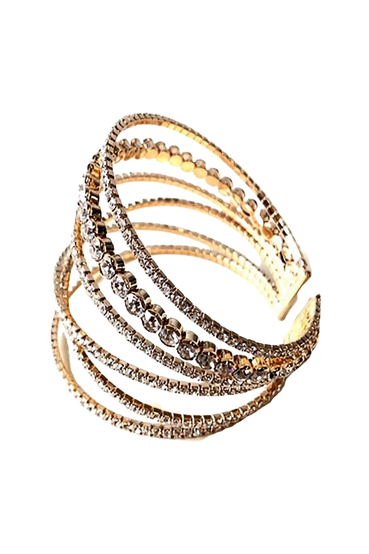 A stylish wire bracelet featuring sparkling rhinestones, adjustable for a comfortable fit.