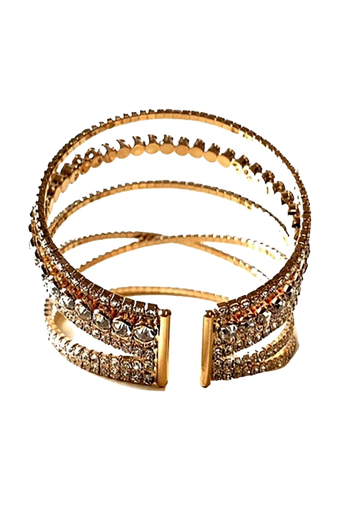 A stylish wire bracelet featuring sparkling rhinestones, adjustable for a comfortable fit.