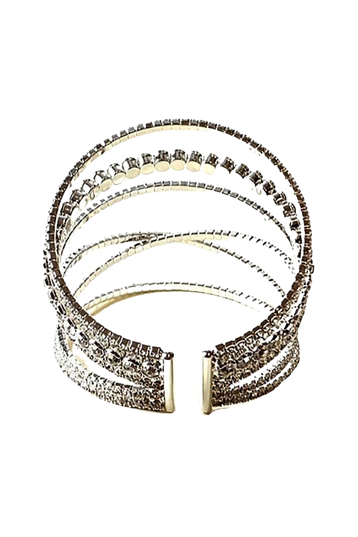 A stylish wire bracelet featuring sparkling rhinestones, adjustable for a comfortable fit.