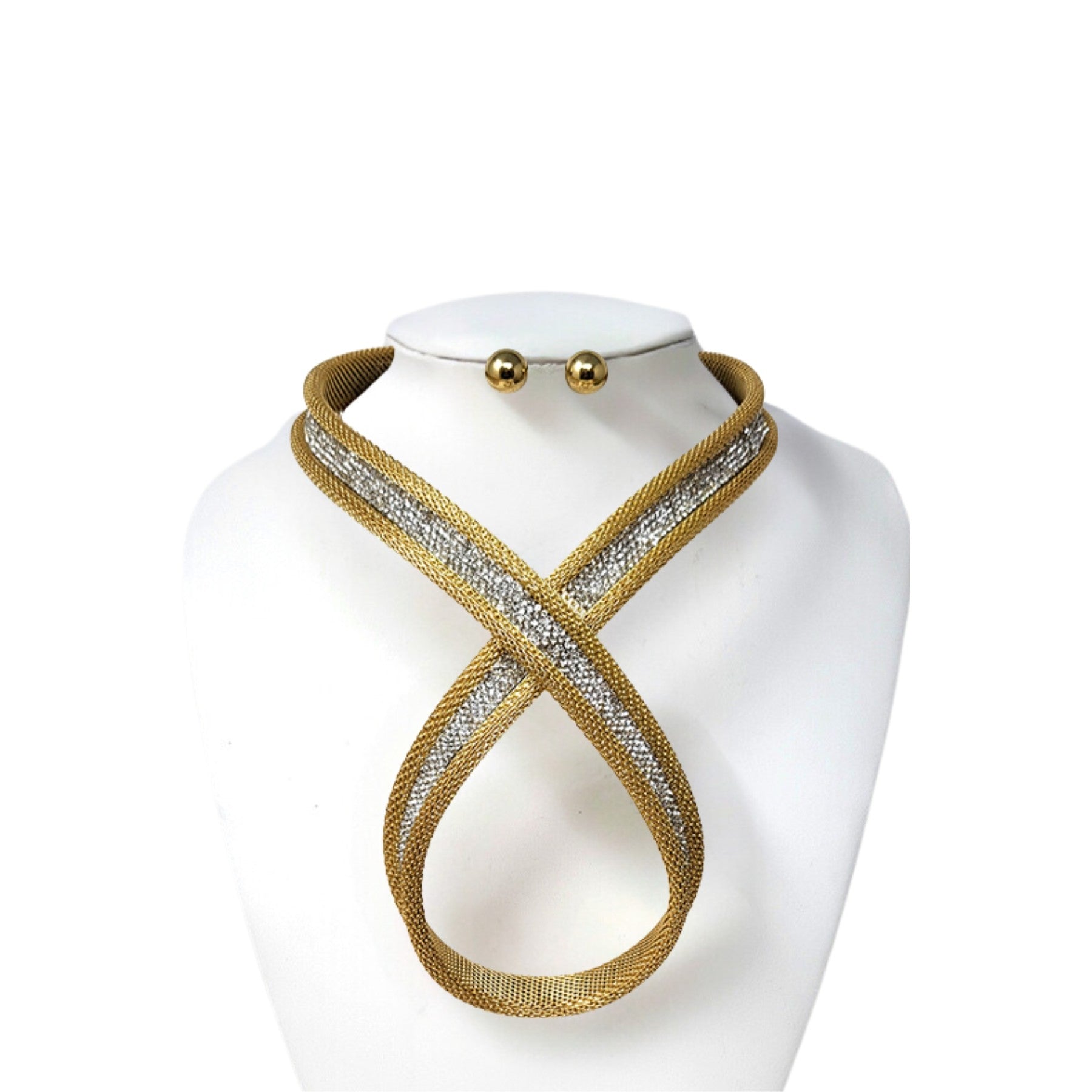 Wire Ribbon Shaped Necklace Set showcasing an elegant design with a lobster claw clasp, perfect for various occasions.