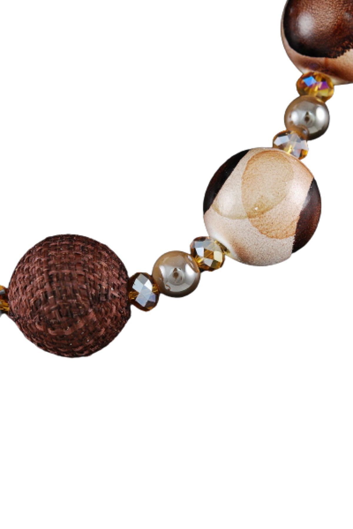 A stylish wooden ball bead necklace featuring a 20-inch chain and lobster claw clasp, showcasing natural wooden beads.