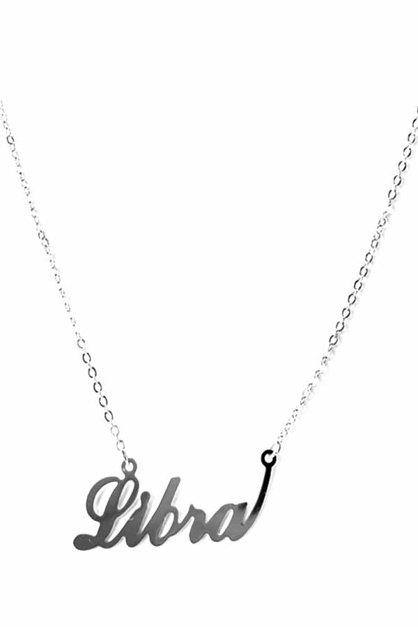 Elegant ZODIAC Necklace for Libra, triple plated with lettered design and lobster claw clasp.