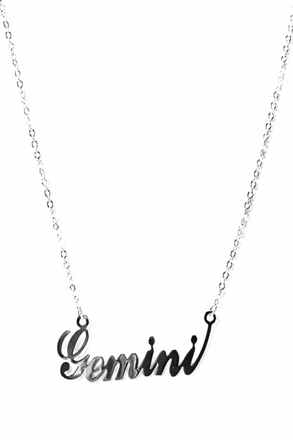 ZODIAC Necklace featuring Gemini symbol, triple plated with lobster claw clasp.