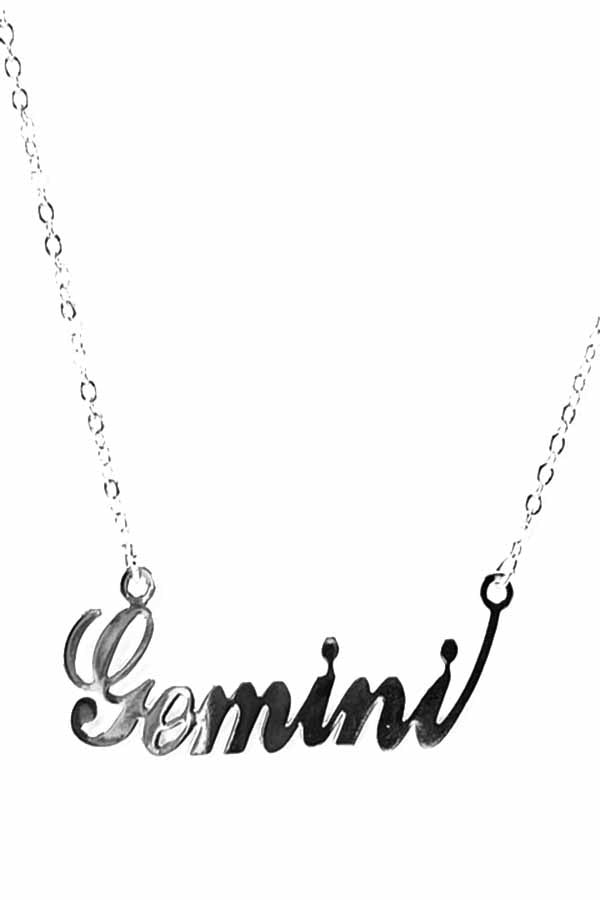 ZODIAC Necklace featuring Gemini symbol, triple plated with lobster claw clasp.