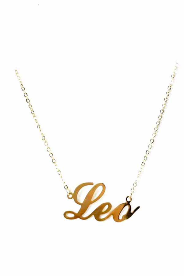 ZODIAC Necklace featuring Leo design, triple plated with lobster claw clasp and extender.