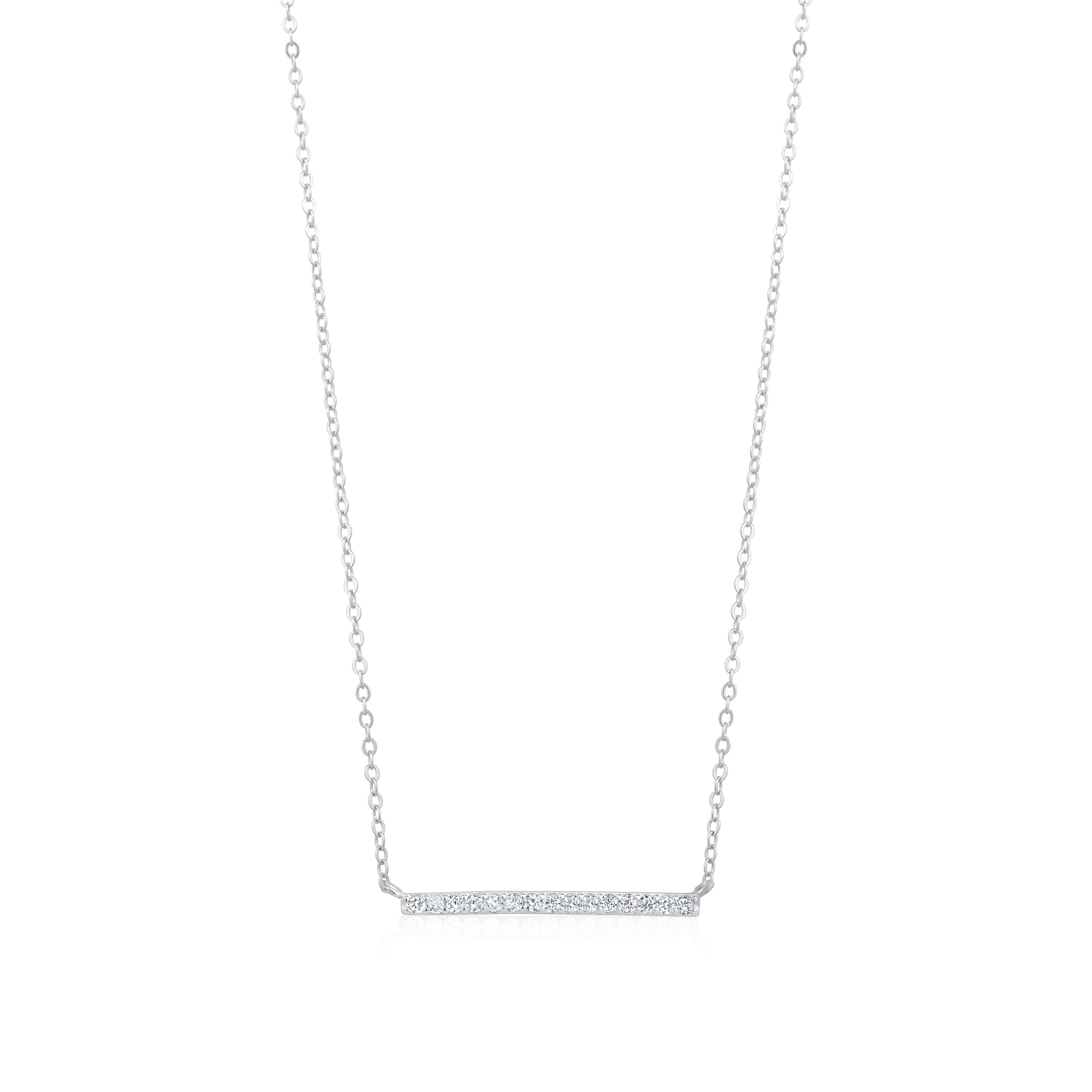 Elegant 5A Cubic Zirconia Horizontal Bar Necklace made from 925 sterling silver with rhodium plating, featuring AAAA cubic zirconia stones.