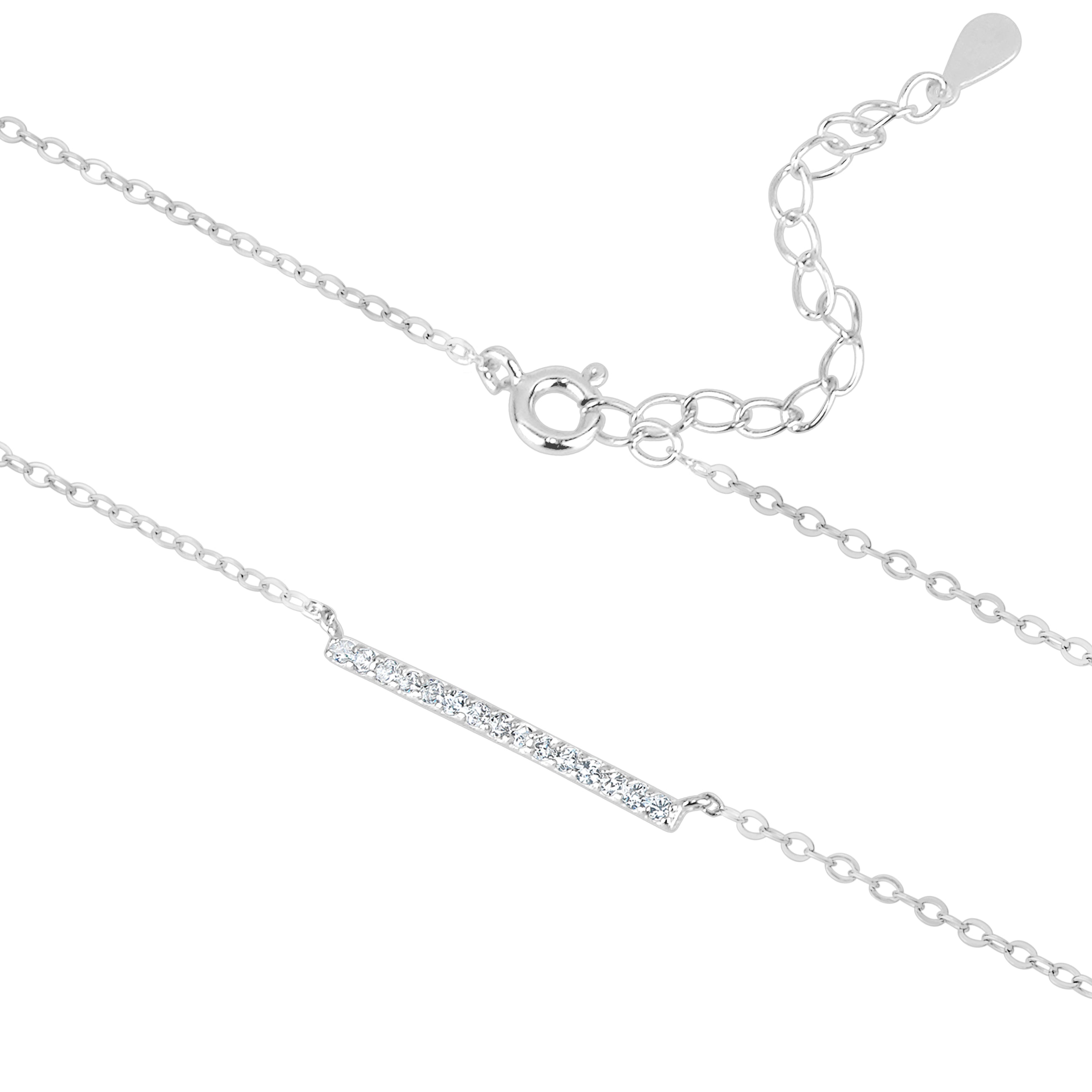 Elegant 5A Cubic Zirconia Horizontal Bar Necklace made from 925 sterling silver with rhodium plating, featuring AAAA cubic zirconia stones.